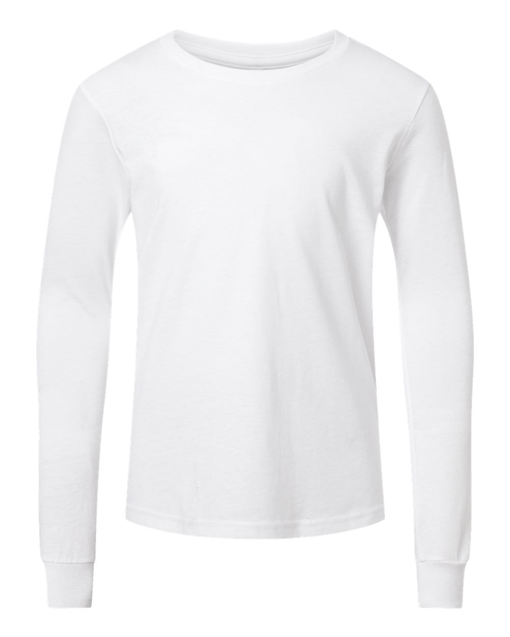 Front View of Solid White Blend Youth Heather CVC Long Sleeve Tee - 3501YCVC