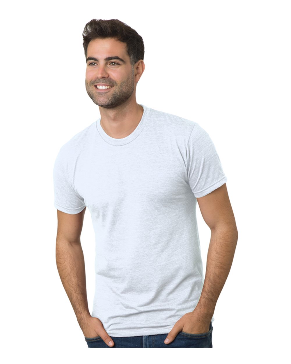 Front View of Solid White Triblend T-Shirt - 9570
