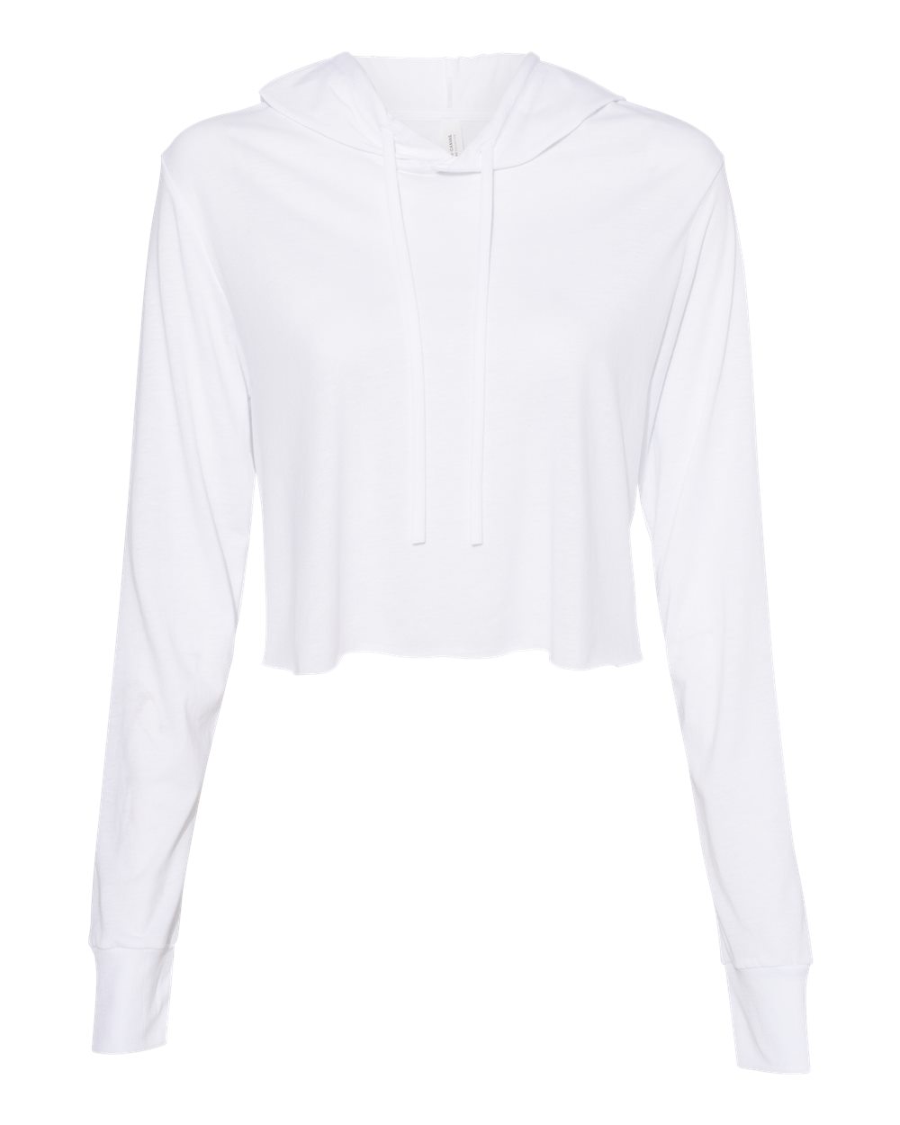 Front View of Solid White Triblend Women’s Triblend Crop Long Sleeve Hoodie - 8512