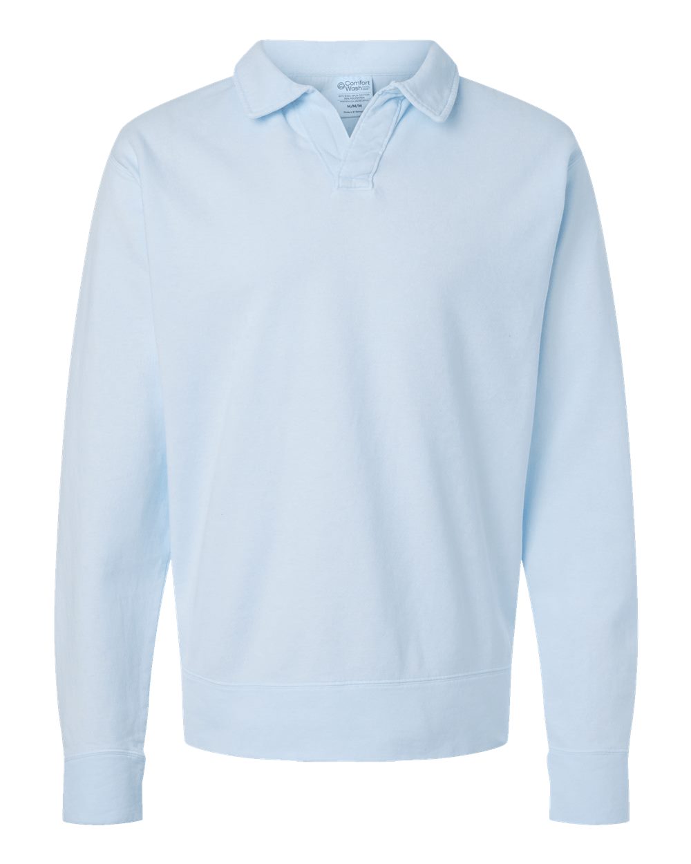 Front View of Soothing Blue Garment-Dyed Polo Collar Sweatshirt - GDH490