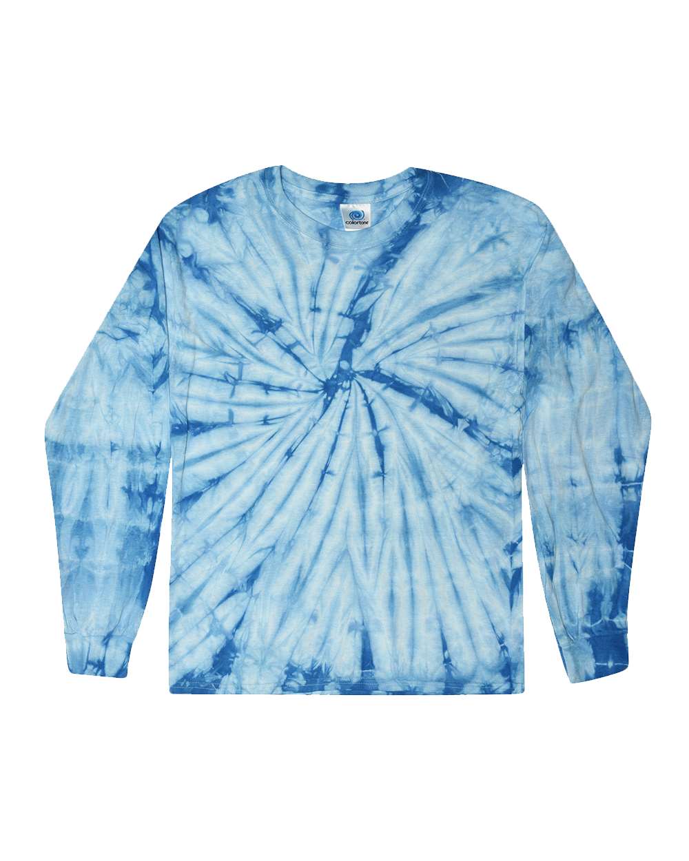 Front View of Spider Baby Blue Tie-Dyed Long Sleeve T-Shirt - 2000