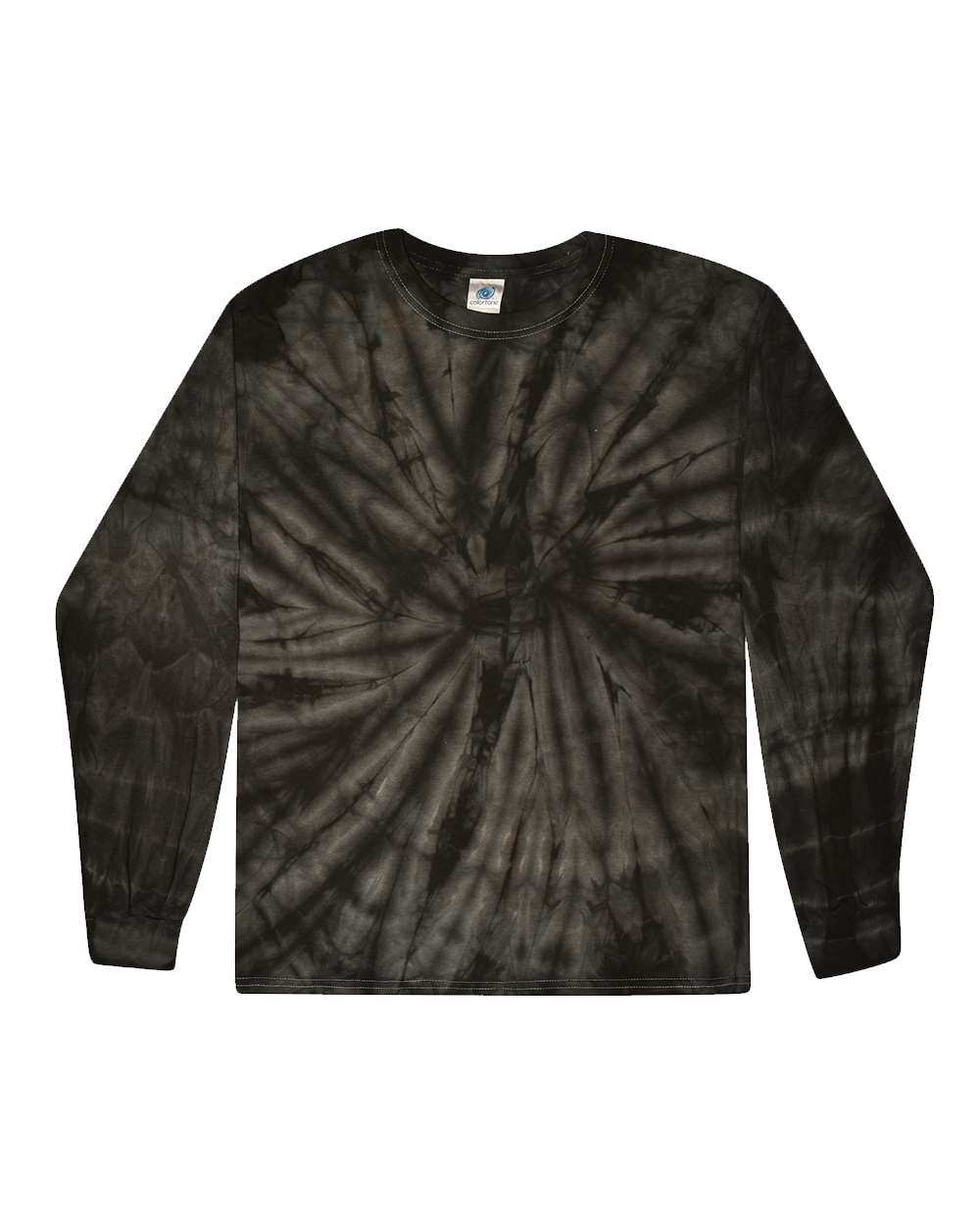 Front View of Spider Black Tie-Dyed Long Sleeve T-Shirt - 2000