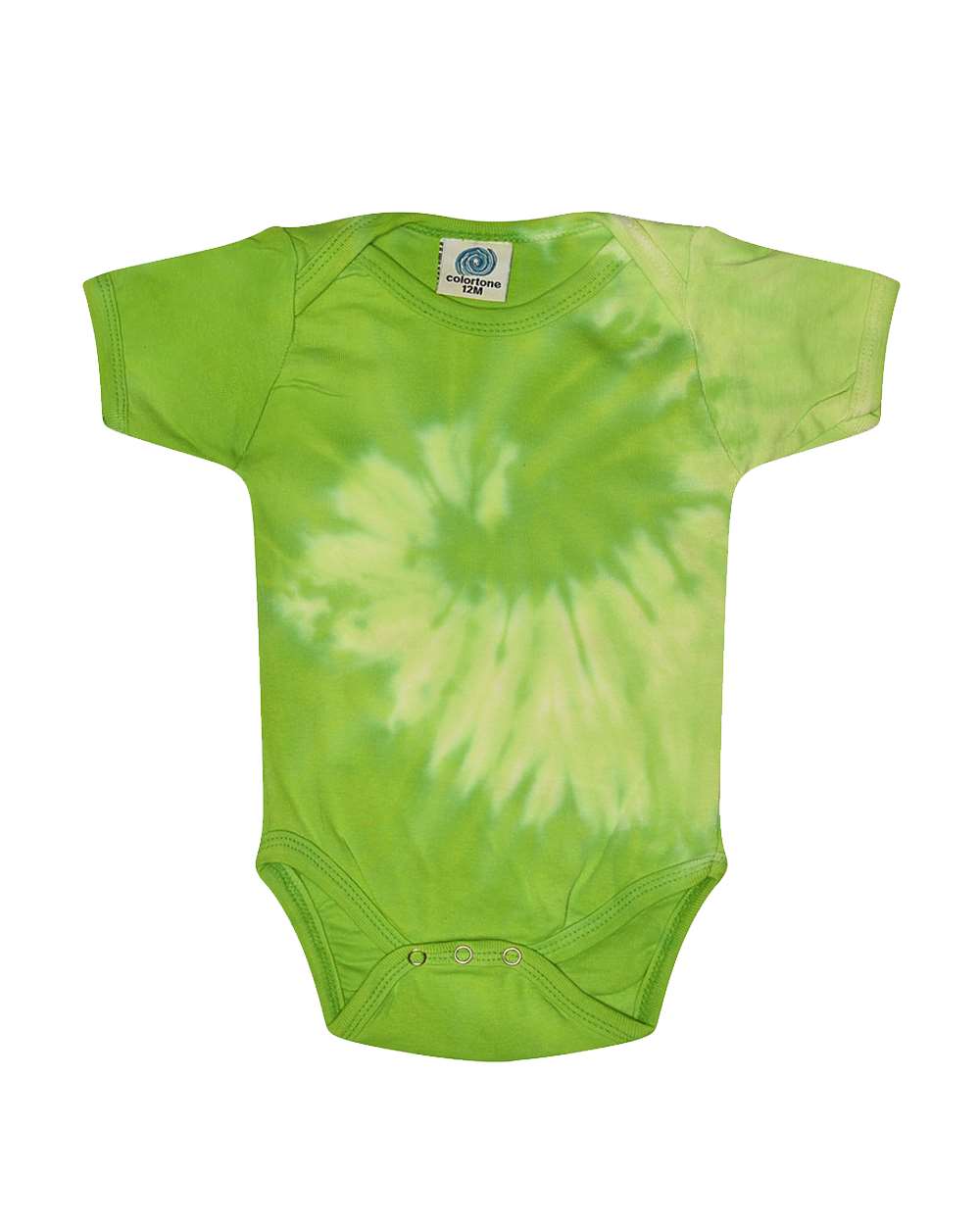 Front View of Spiral Lime Infant Tie-Dyed Onesie - 5100