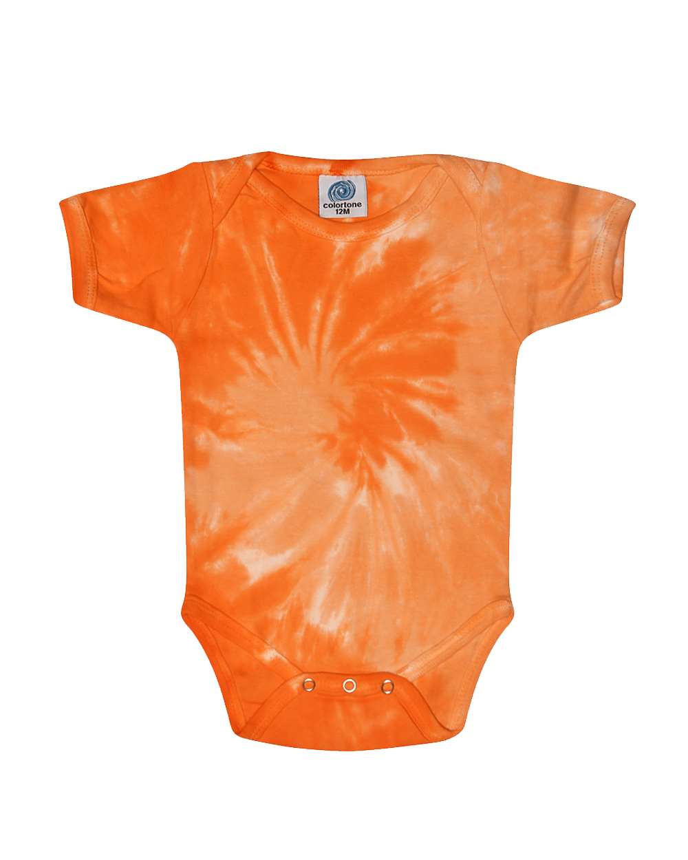 Front View of Spiral Orange Infant Tie-Dyed Onesie - 5100