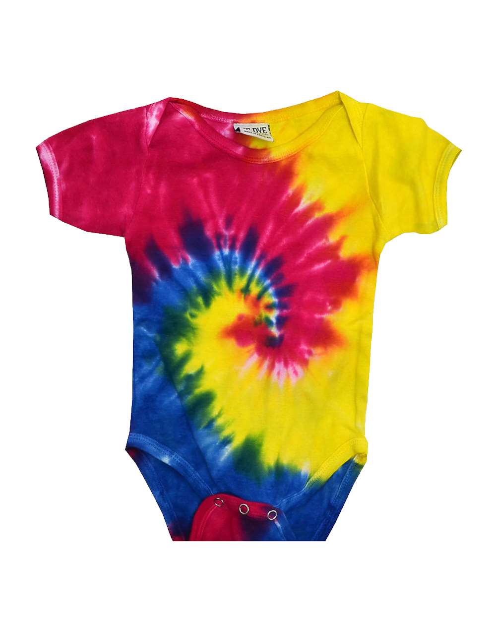 Front View of Spiral Rainbow Infant Tie-Dyed Onesie - 5100