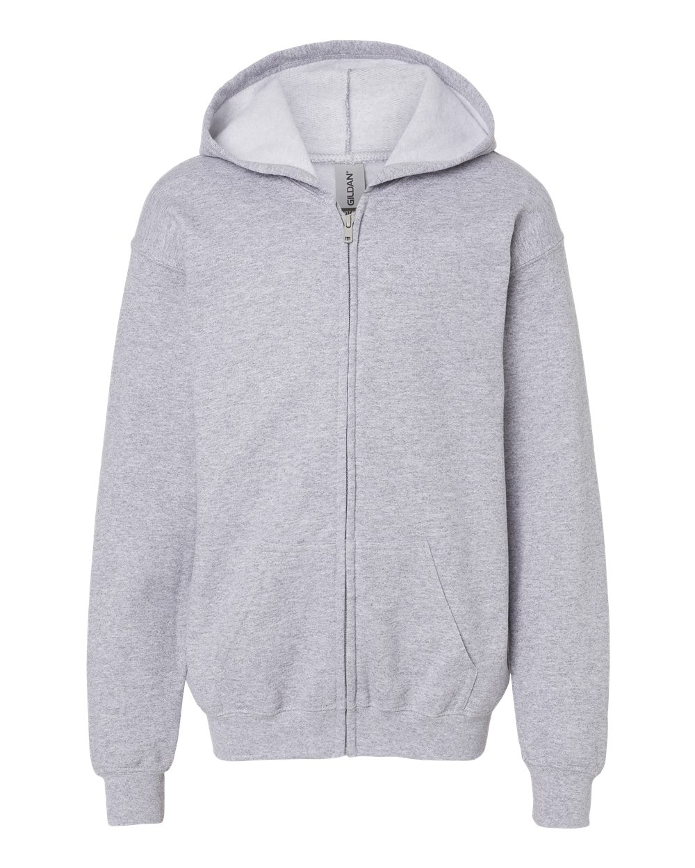 Front View of Sport Grey Heavy Blend™ Youth Full-Zip Hooded Sweatshirt - 18600B