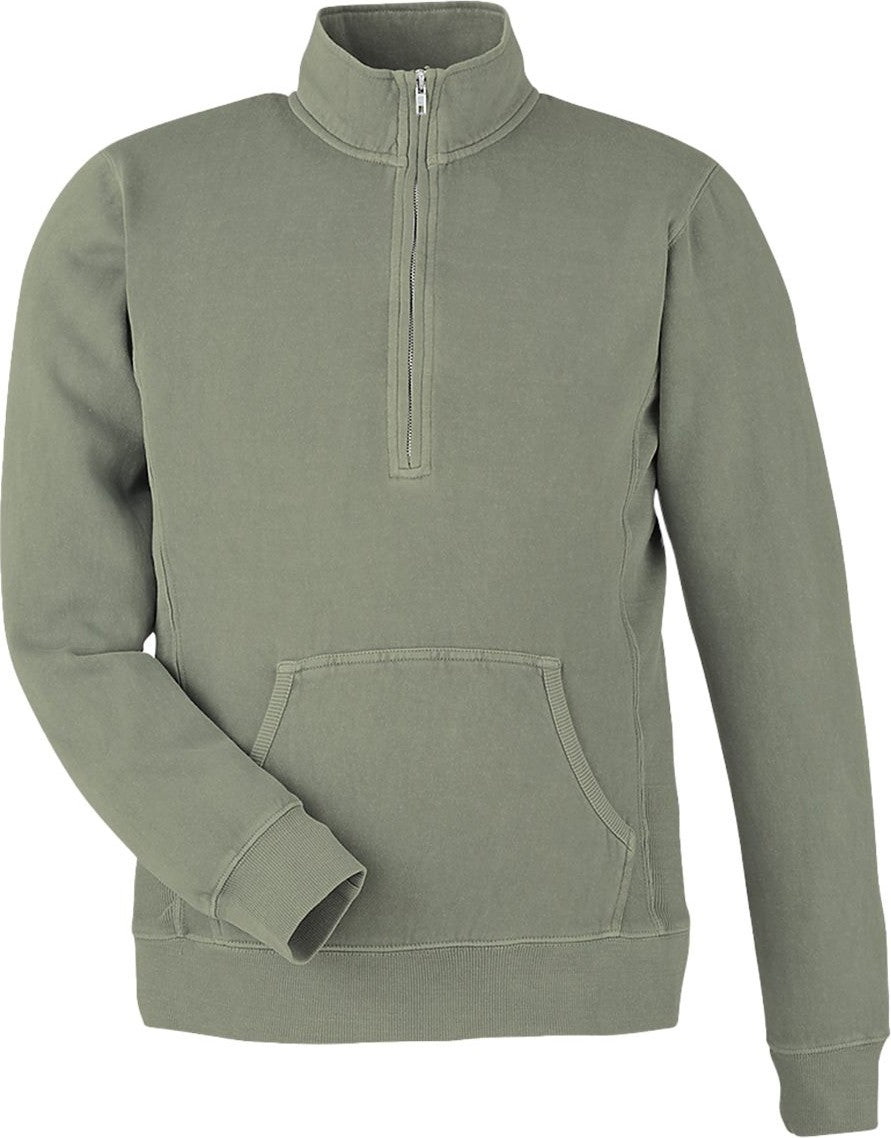 Front View of Spruce Pigment-Dyed Fleece Quarter-Zip Pullover - 8732