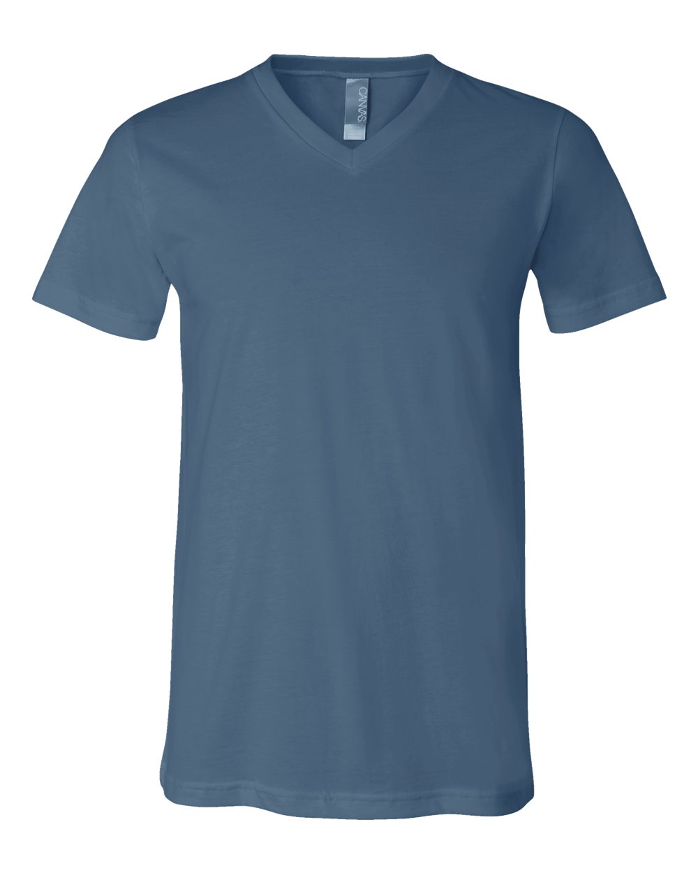 Front View of Steel Blue Jersey V-Neck Tee - 3005