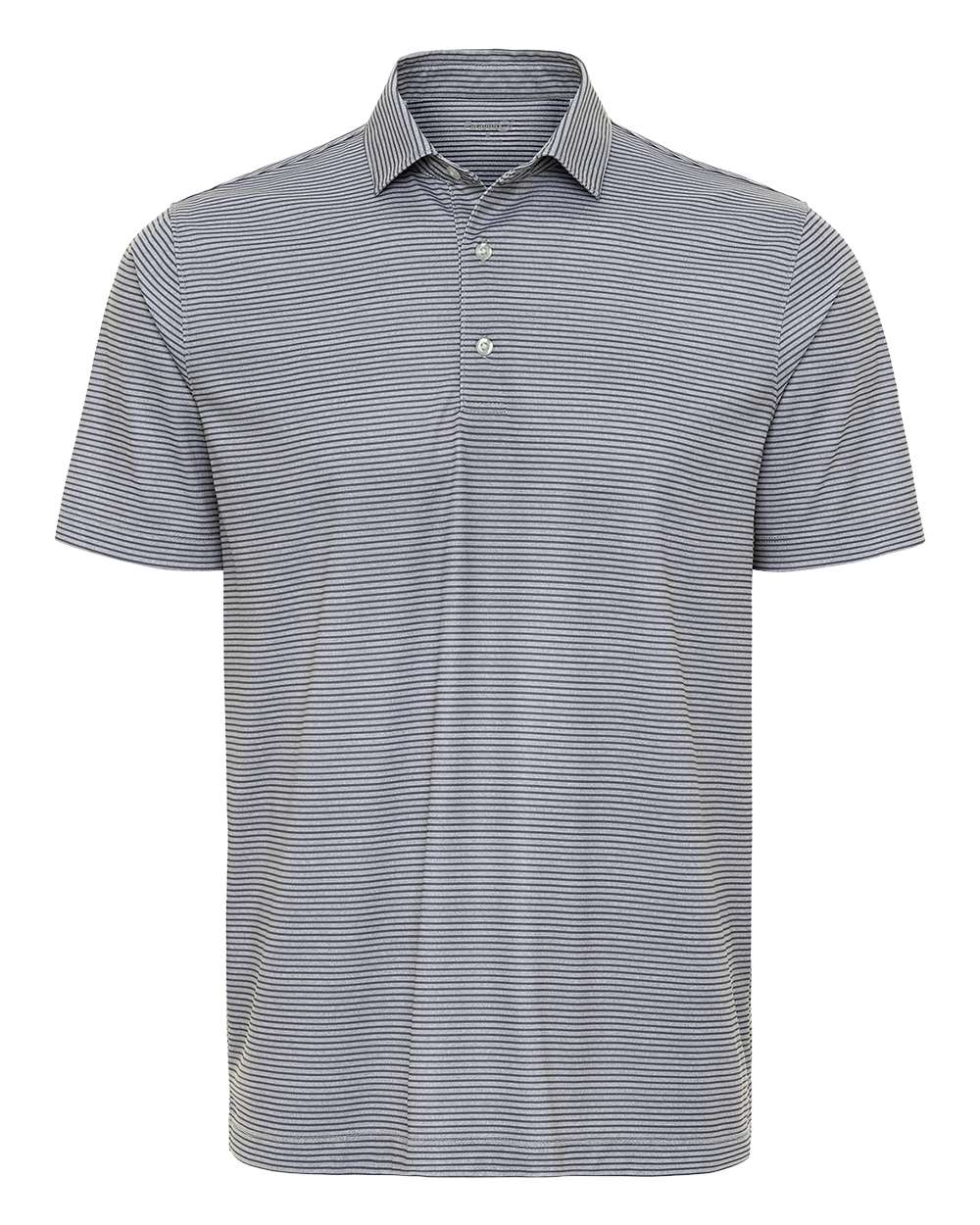 Front View of Steel Heather/ Charcoal Aiken Striped Polo - 155