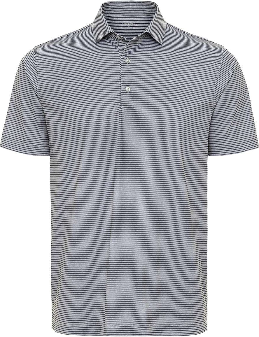 Front View of Steel Heather/ Charcoal Aiken Striped Polo - 155