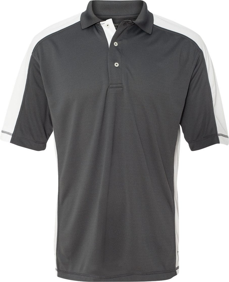 Front View of Steel/ White Colorblocked Moisture Free Mesh Polo - 0465