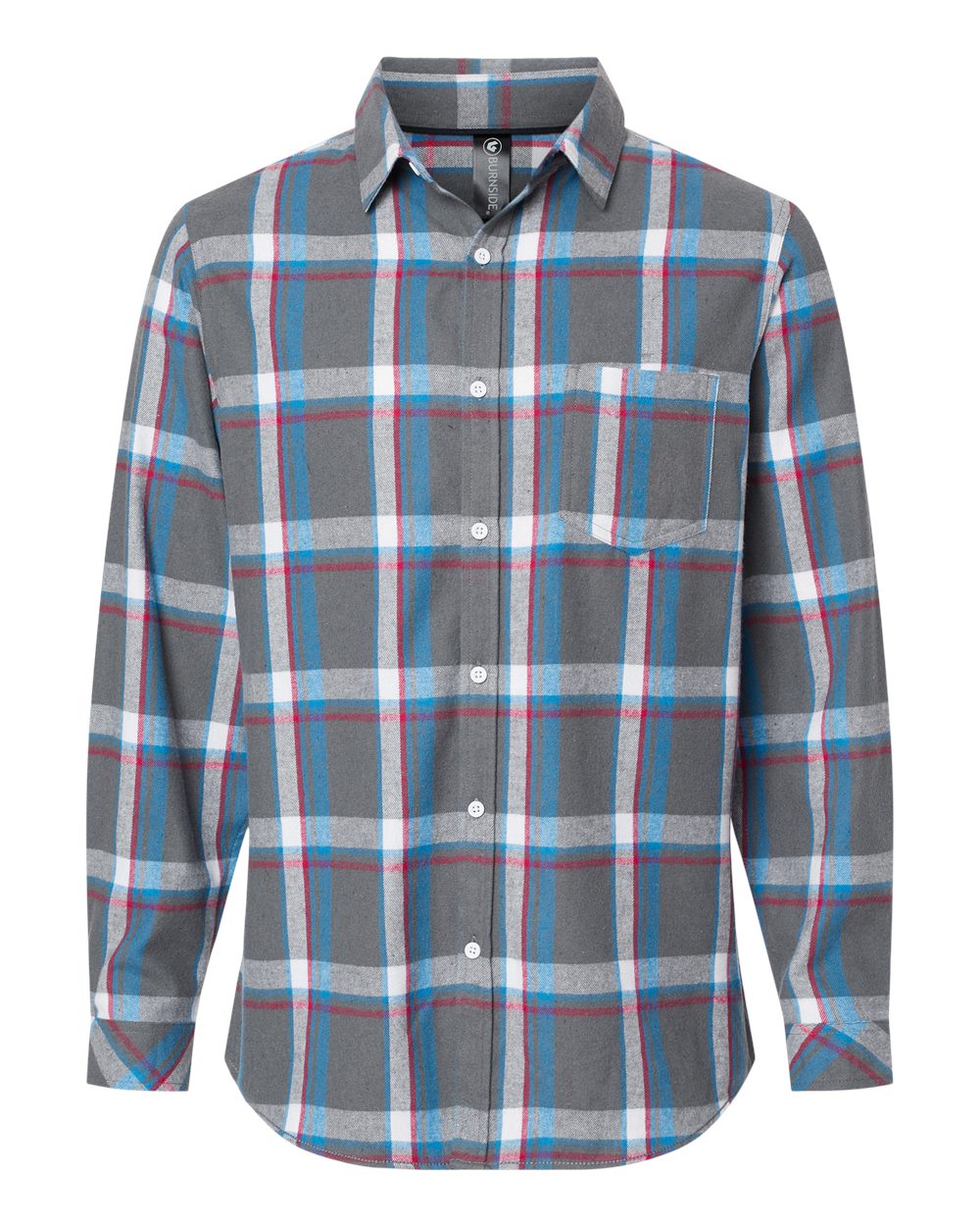 Front View of Steel/ White Open Pocket Flannel Shirt - 8212