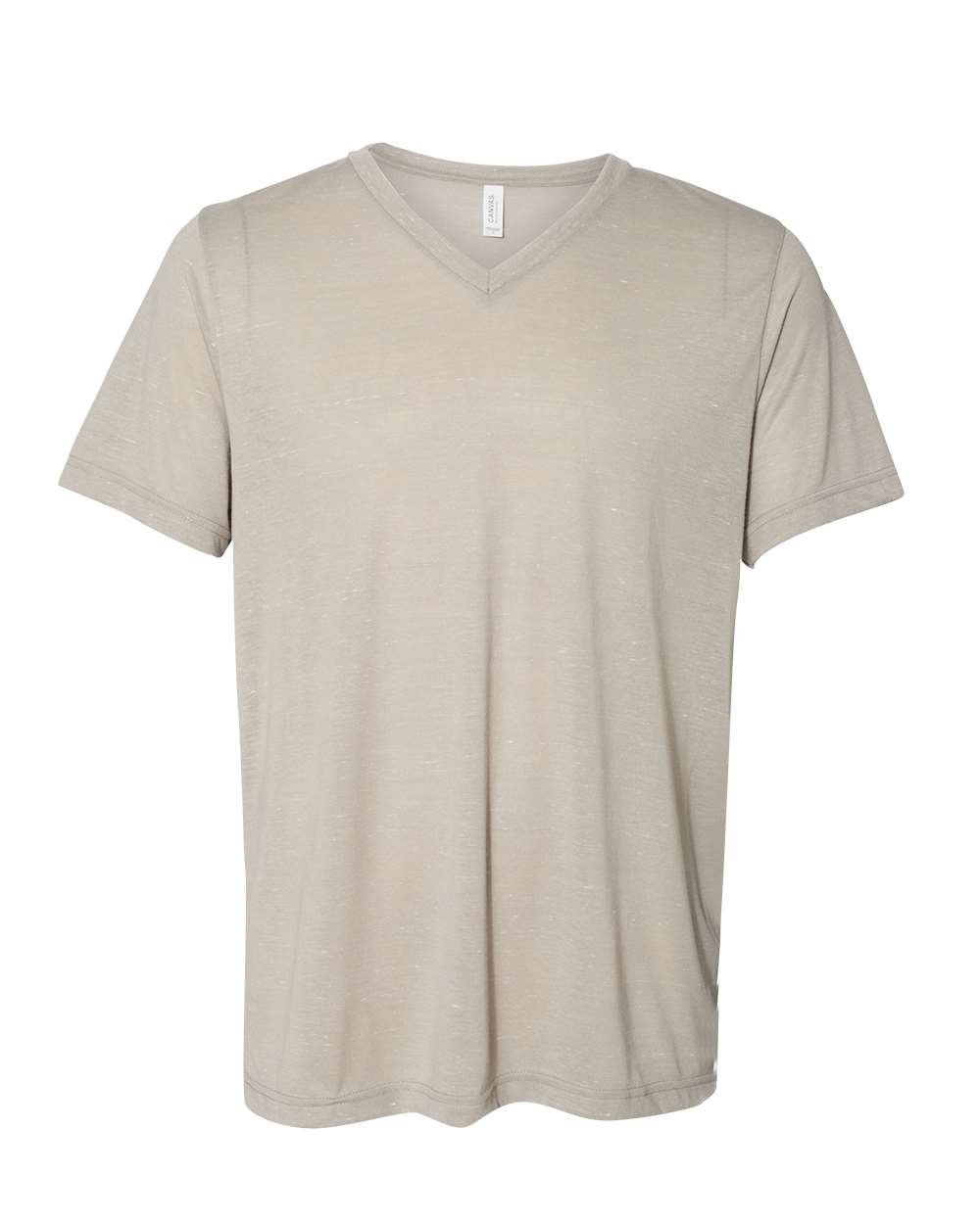 Front View of Stone Marble Textured Jersey V-Neck Tee - 3655
