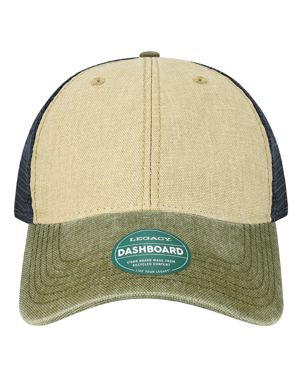 Front View of Stone/ Olive/ Navy Dashboard Trucker Cap - DTA