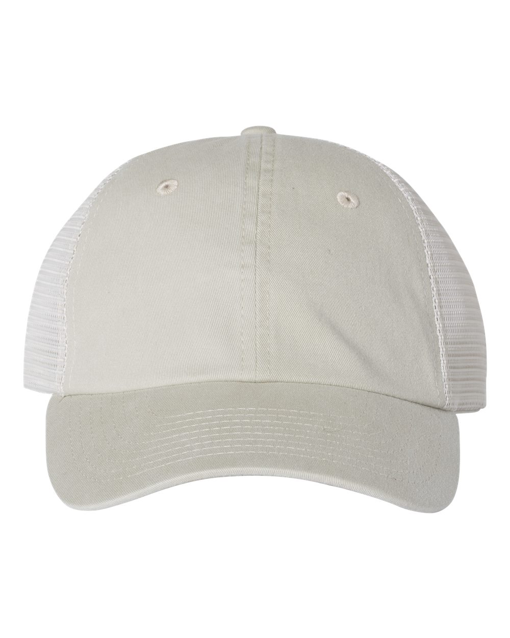 Front View of Stone/ Stone Pigment-Dyed Trucker Cap - SP510