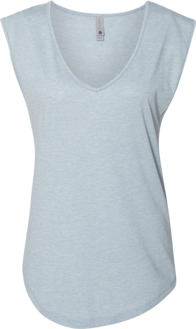 Front View of Stonewash Denim Women's Festival Sleeveless Deep V-Neck T-Shirt - 5040