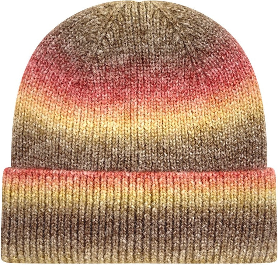 Front View of Sunset Tie-Dyed Ribbed Beanie - KTDRB
