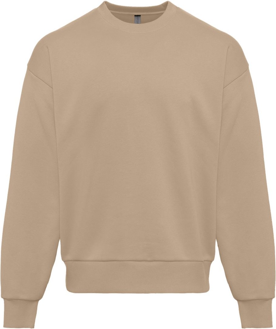Front View of Tan Heavyweight Crewneck Sweatshirt - 9007