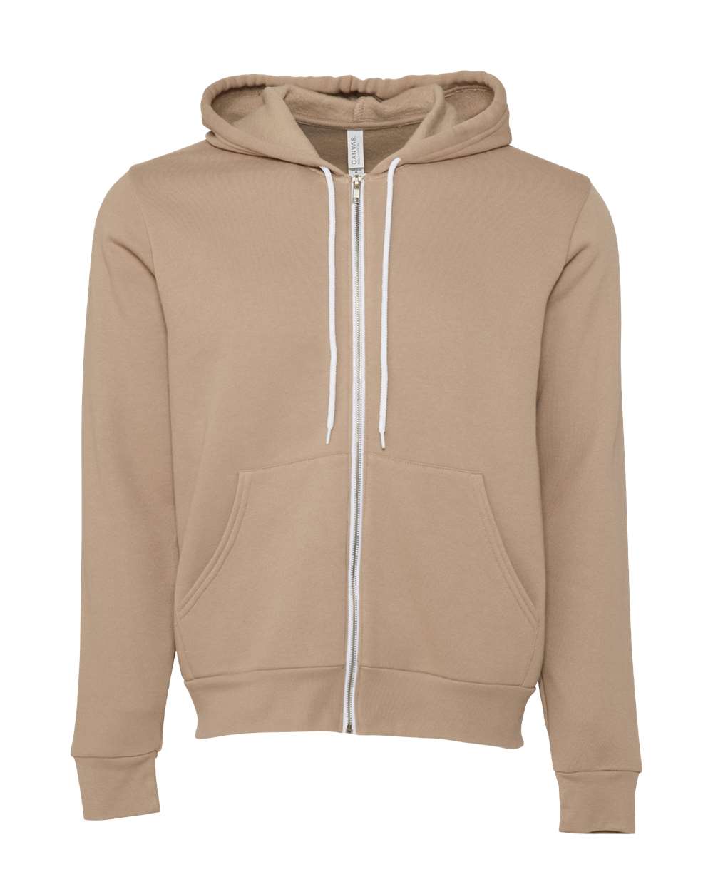 Front View of Tan Sponge Fleece Full-Zip Hoodie - 3739