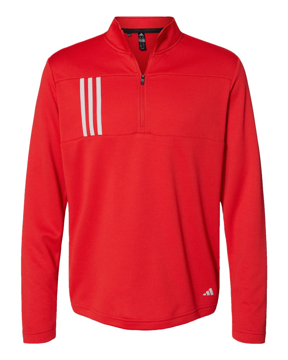 Front View of Team Collegiate Red/ Grey Two 3-Stripes Double Knit Quarter-Zip Pullover - A482
