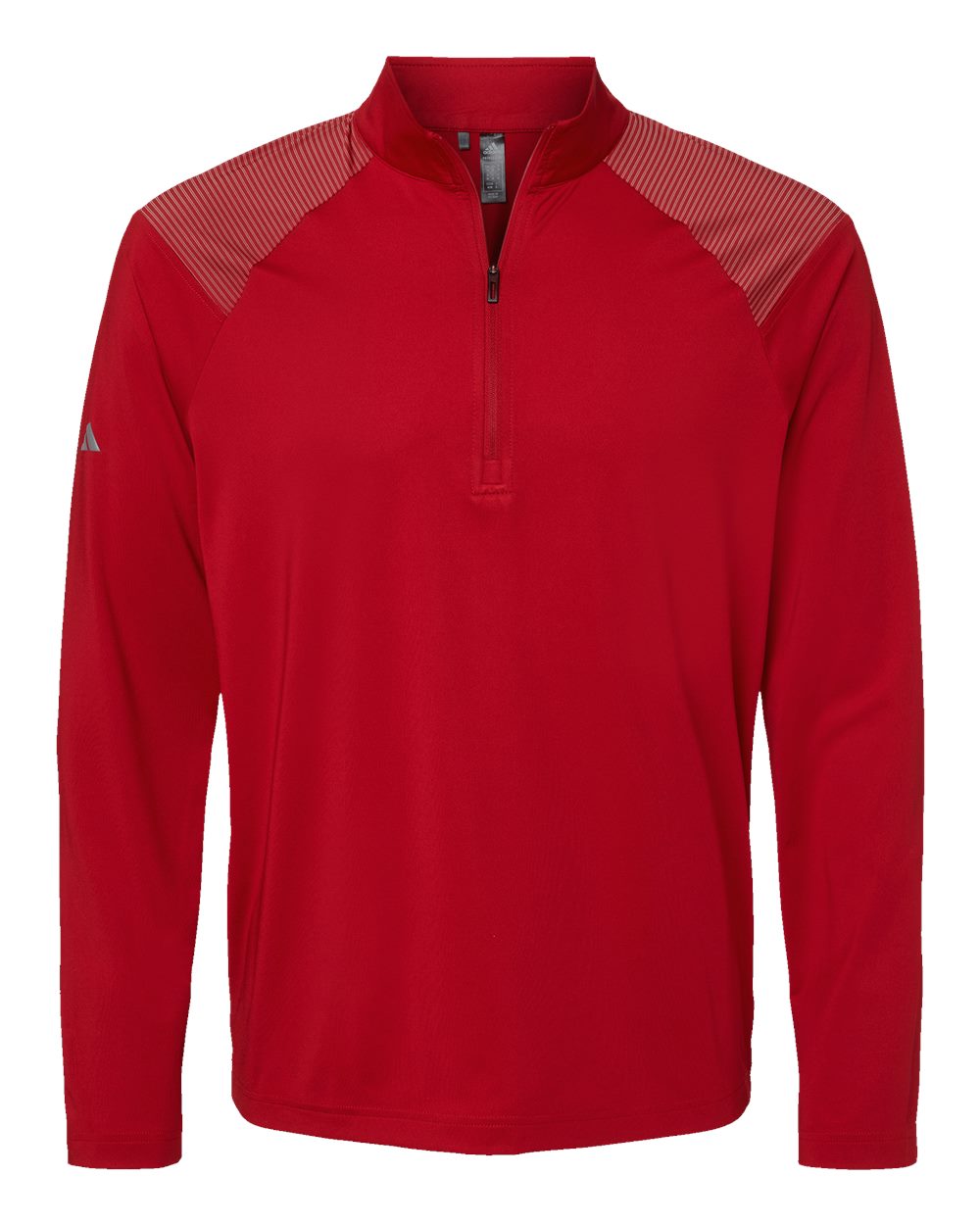 Front View of Team Power Red Shoulder Stripe Quarter-Zip Pullover - A520