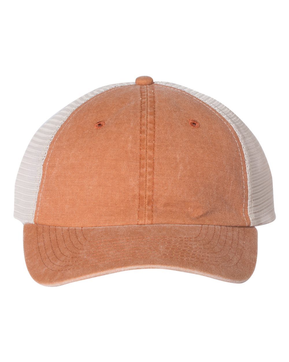 Front View of Texas Orange/ Stone Pigment-Dyed Trucker Cap - SP510