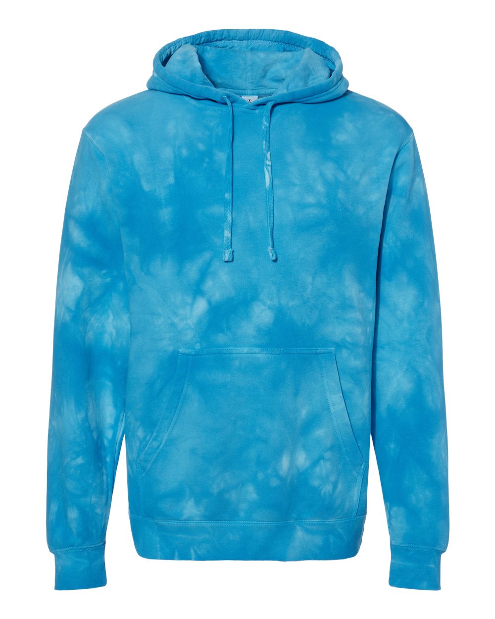 Front View of Tie Dye Aqua Blue Midweight Tie-Dyed Hooded Sweatshirt - PRM4500TD