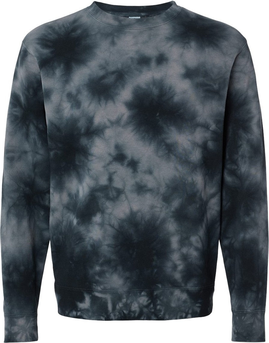 Front View of Tie Dye Black Midweight Tie-Dyed Crewneck Sweatshirt - PRM3500TD