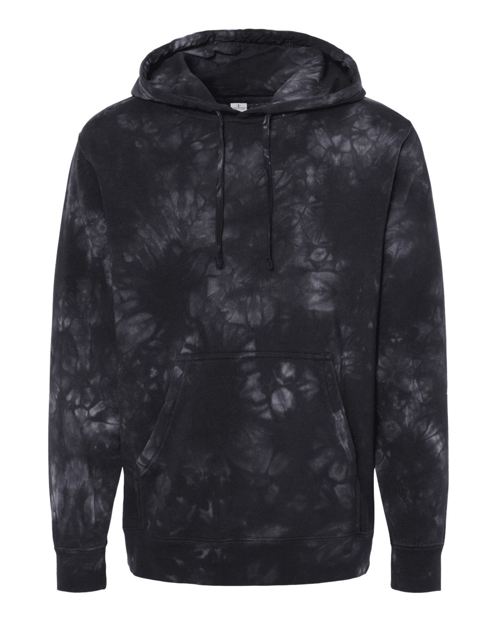 Front View of Tie Dye Black Midweight Tie-Dyed Hooded Sweatshirt - PRM4500TD