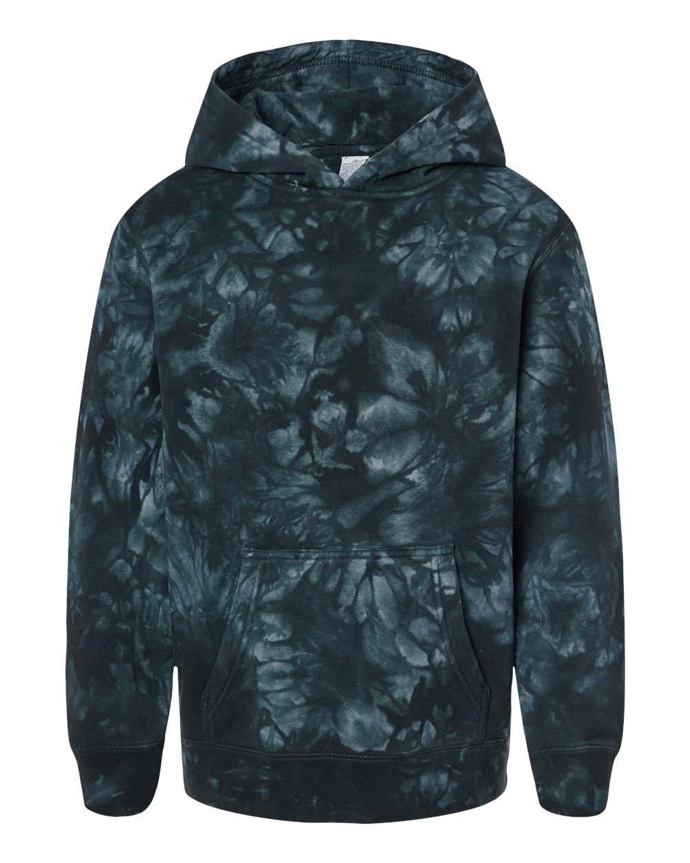 Front View of Tie Dye Black Youth Midweight Tie-Dyed Hooded Sweatshirt - PRM1500TD
