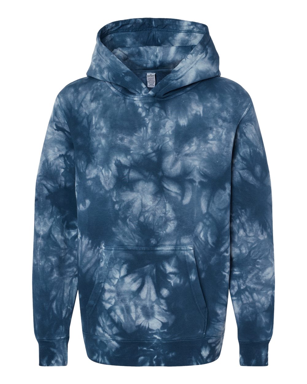 Front View of Tie Dye Navy Youth Midweight Tie-Dyed Hooded Sweatshirt - PRM1500TD