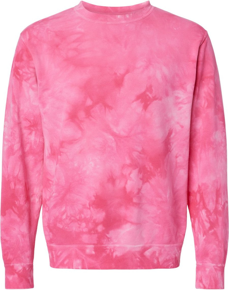 Front View of Tie Dye Pink Midweight Tie-Dyed Crewneck Sweatshirt - PRM3500TD