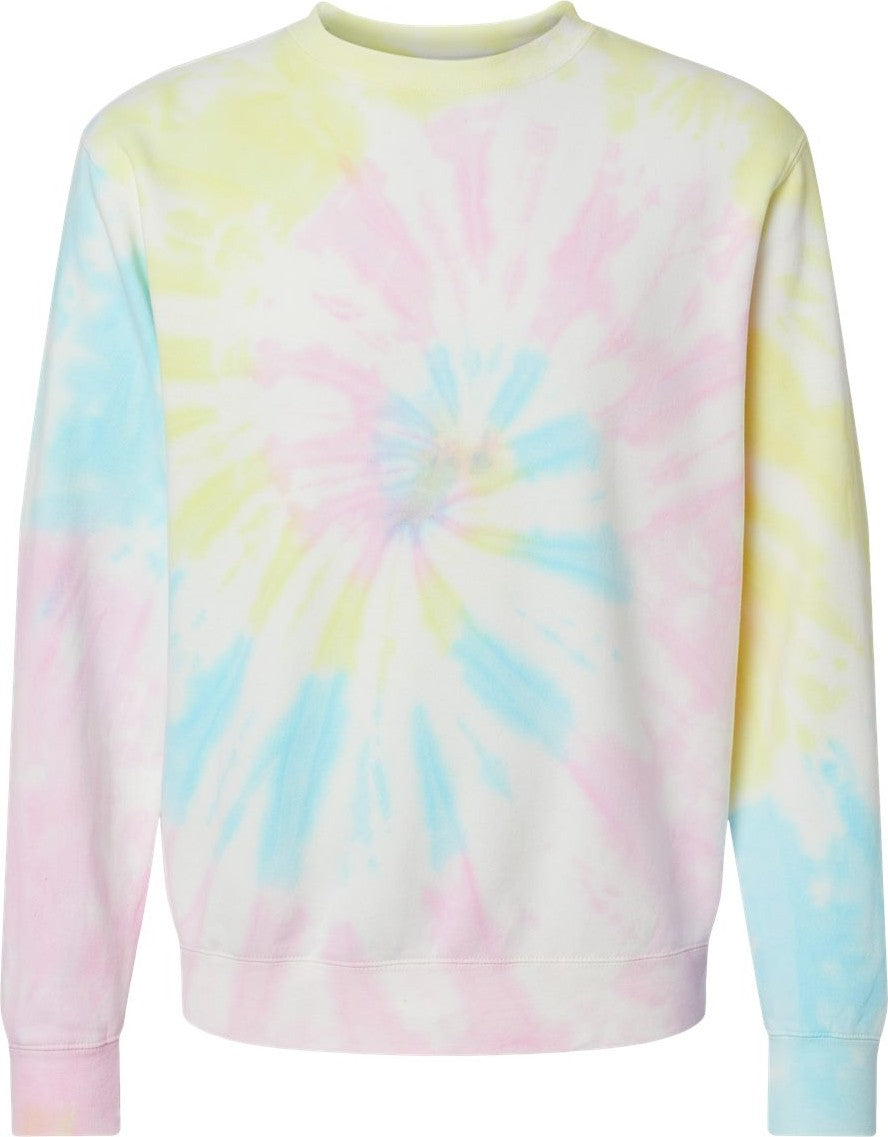 Front View of Tie Dye Sunset Swirl Midweight Tie-Dyed Crewneck Sweatshirt - PRM3500TD