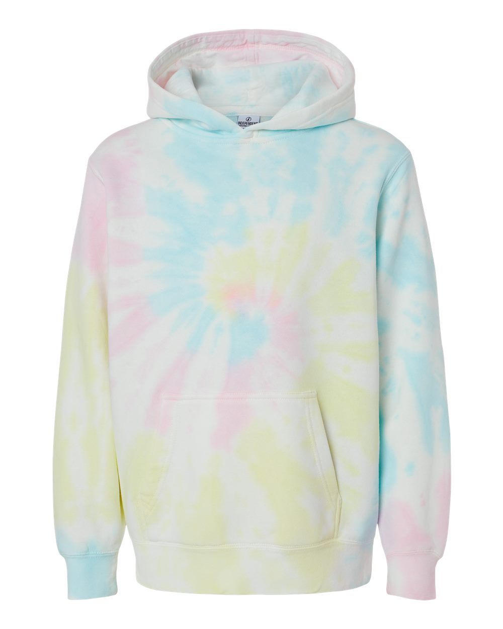 Front View of Tie Dye Sunset Swirl Youth Midweight Tie-Dyed Hooded Sweatshirt - PRM1500TD