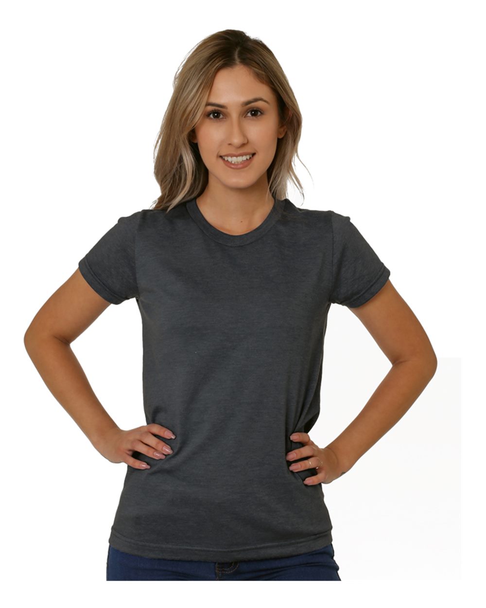 Front View of Tri Charcoal Women's USA-Made Triblend T-Shirt - 5810