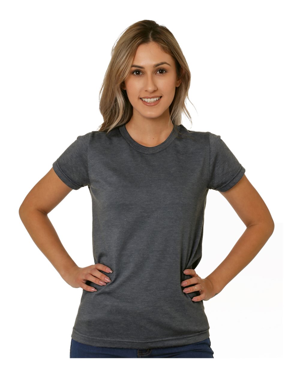 Front View of Tri Dark Grey Women's USA-Made Triblend T-Shirt - 5810