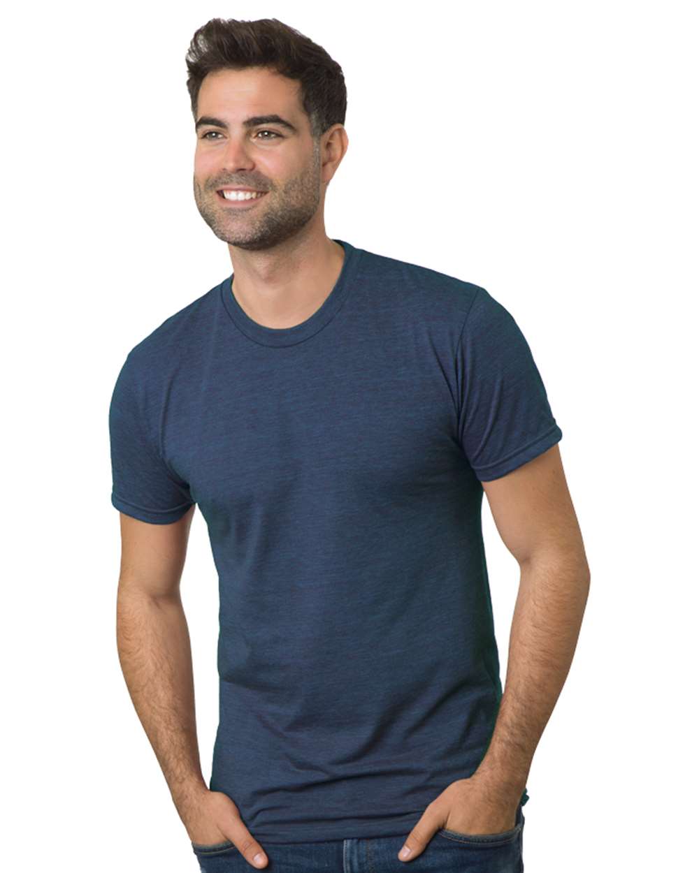 Front View of Tri Steel Blue USA-Made Triblend T-Shirt - 5710