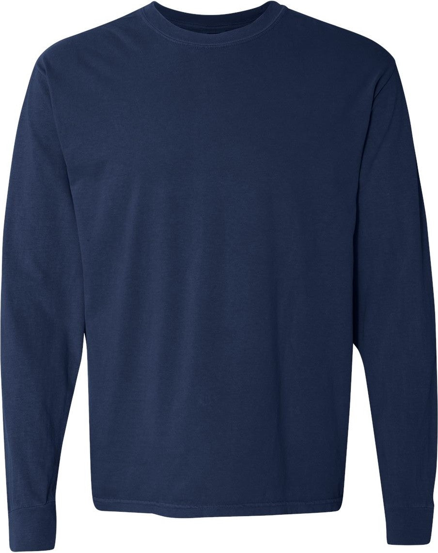 Front View of True Navy Garment-Dyed Heavyweight Long Sleeve T-Shirt - 6014