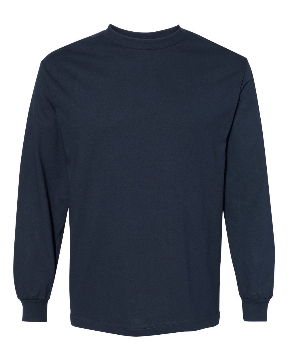 Front View of True Navy Heavyweight Cotton Long Sleeve Tee - 1304