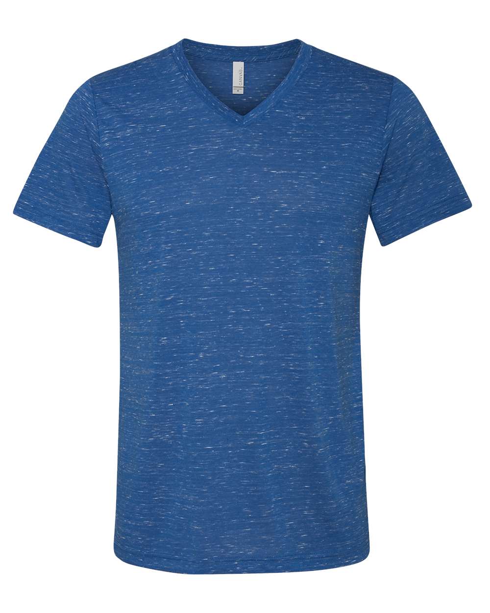 Front View of True Royal Marble Textured Jersey V-Neck Tee - 3655