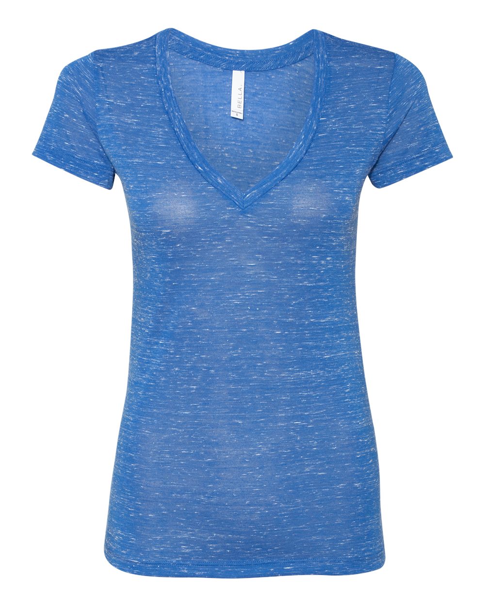 Front View of True Royal Marble Women’s Jersey Deep V-Neck Tee - 6035