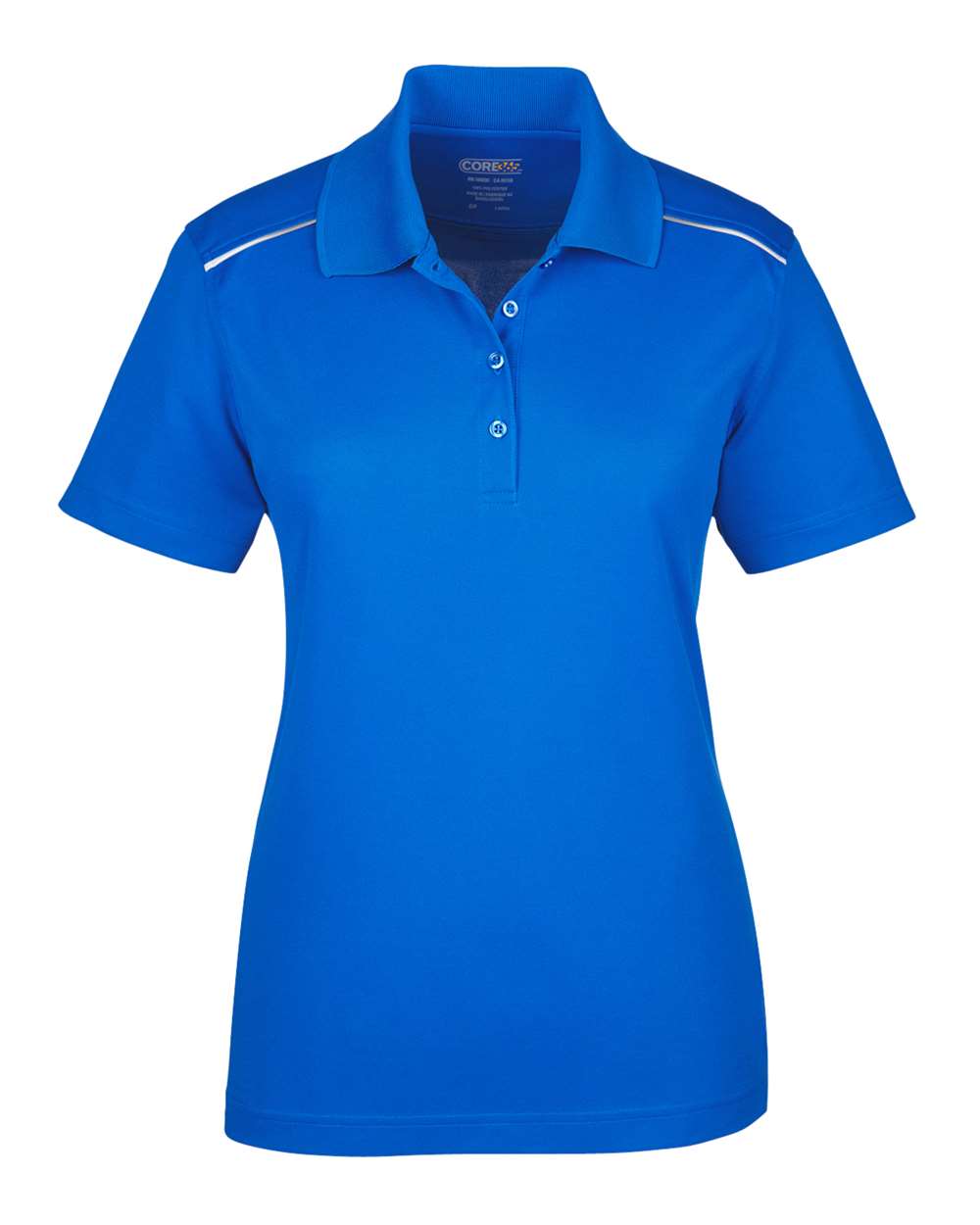 Front View of True Royal Women's Radiant Performance Piqué Polo with Reflective Piping - 78181R