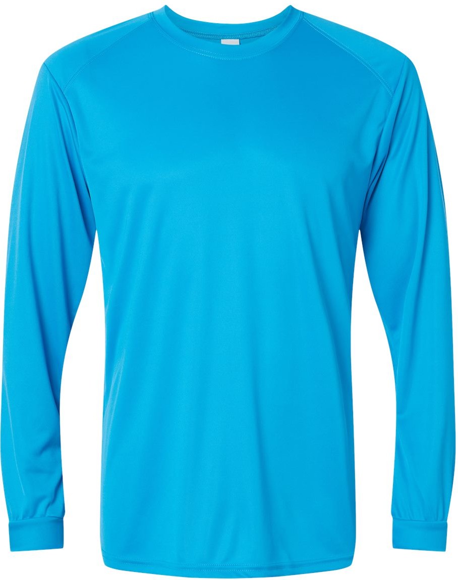 Front View of Turquoise Long Islander Performance Long Sleeve T-Shirt - 210
