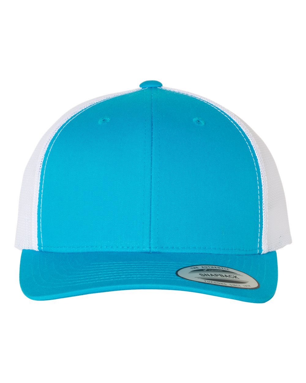 Front View of Turquoise/ White Retro Trucker Cap - 6606