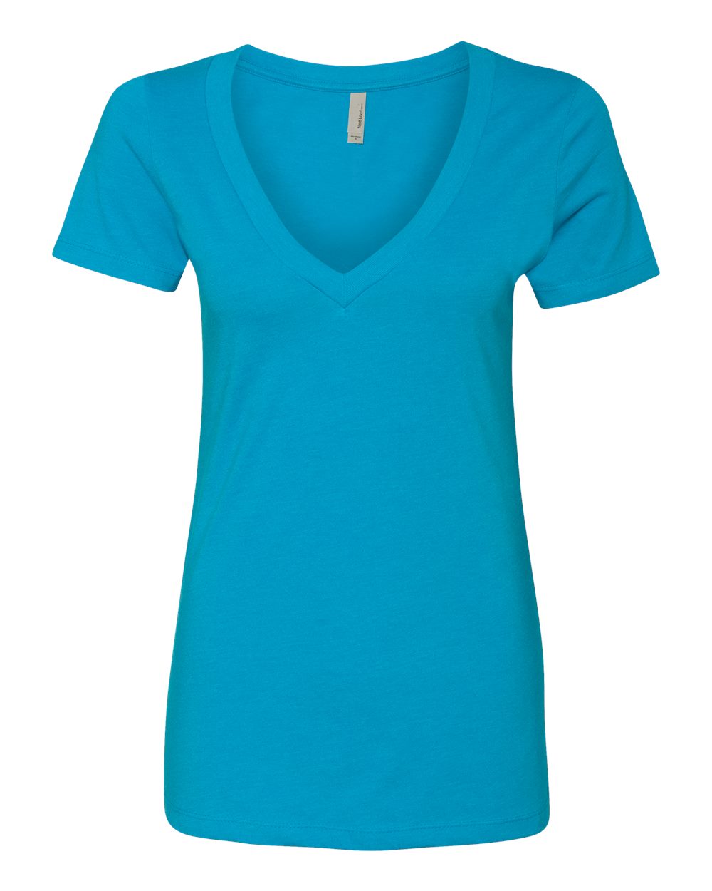 Front View of Turquoise Women’s CVC Deep V-Neck T-Shirt - 6640