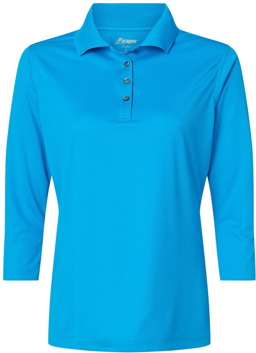 Front View of Turquoise Women's Lady Palm Three-Quarter Sleeve Polo - 120