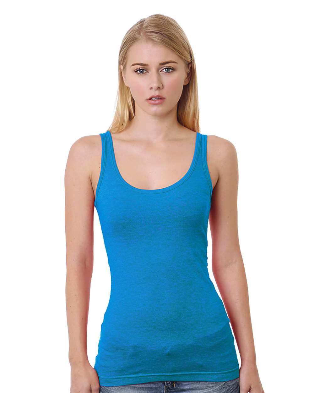Front View of Turquoise Women's USA-Made Tank Top - 3410