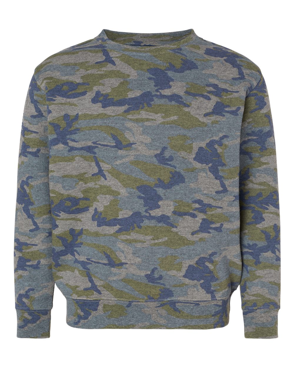 Front View of Vintage Camo Youth Elevated Fleece Crewneck Sweatshirt - 2225