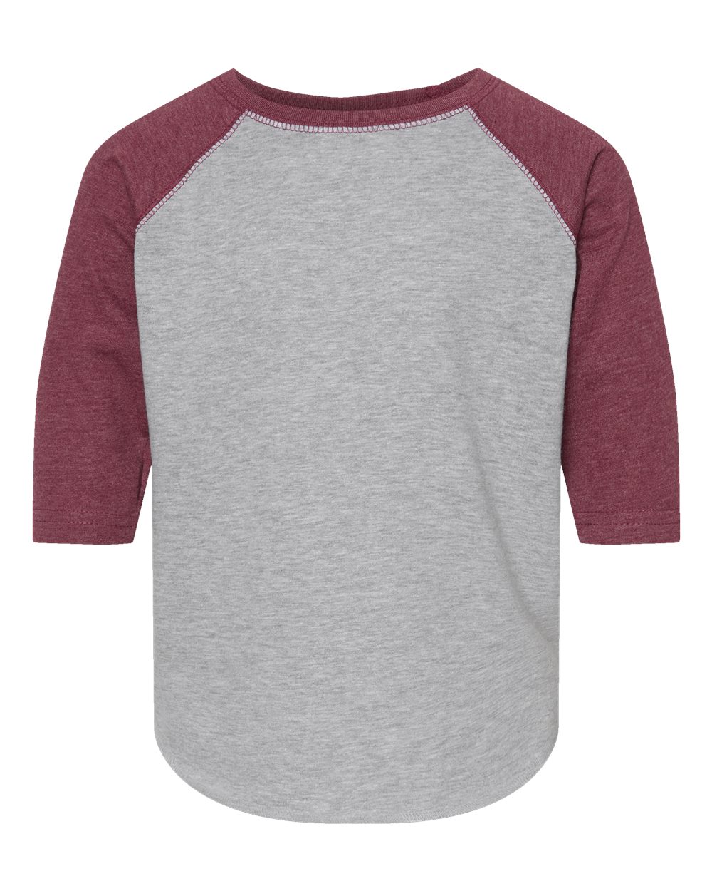 Front View of Vintage Heather/ Vintage Burgundy Toddler Baseball Fine Jersey Three-Quarter Sleeve Tee - 3330