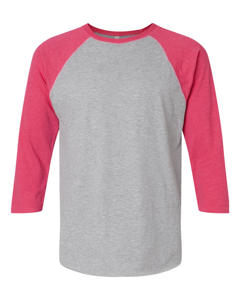 Front View of Vintage Heather/ Vintage Hot Pink Baseball Fine Jersey Three-Quarter Sleeve Tee - 6930